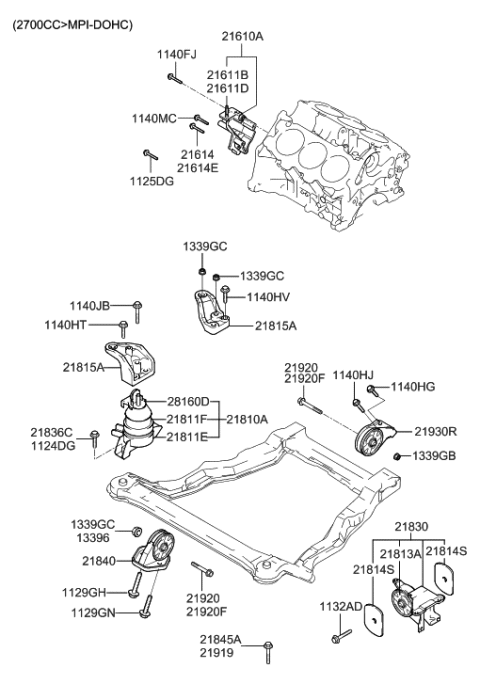 2006 Hyundai Santa Fe Old Body Style Engine & Transaxle Mounting Diagram 1