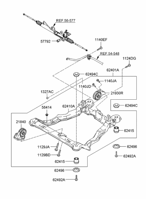 2001 Hyundai Santa Fe Crossmember Complete Diagram for 62401-26000