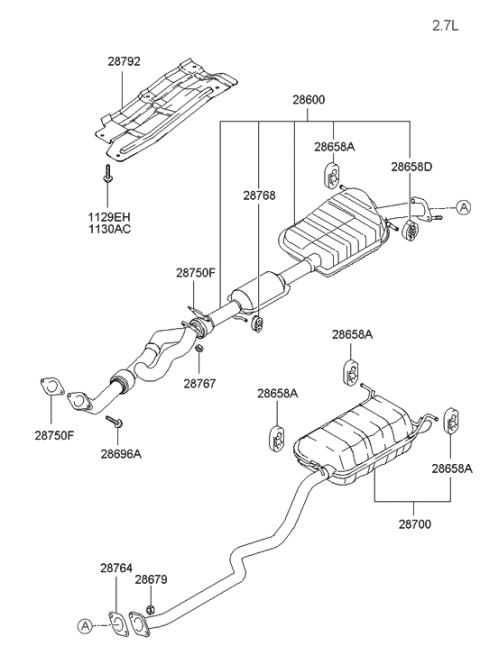 2006 Hyundai Santa Fe Old Body Style Muffler & Exhaust Pipe Diagram 2