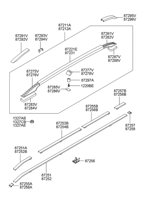 2006 Hyundai Santa Fe Old Body Style Roof Garnish & Roof Rack Diagram