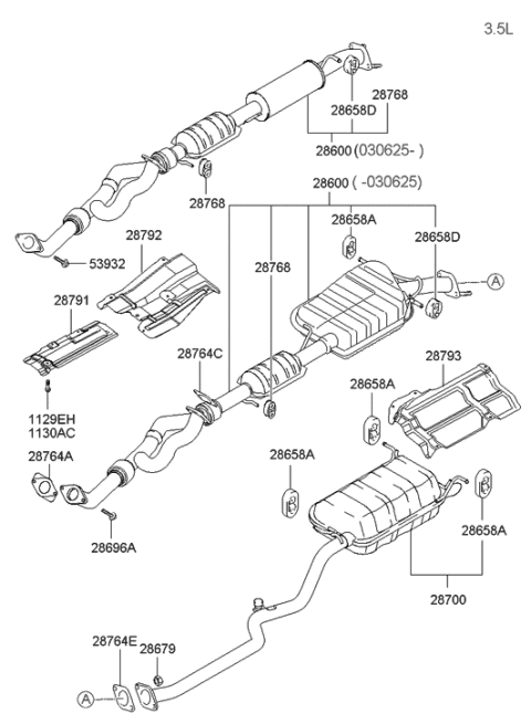 2006 Hyundai Santa Fe Old Body Style Muffler & Exhaust Pipe Diagram 3