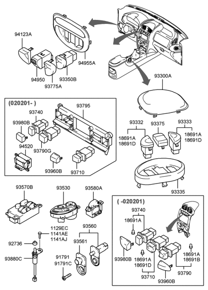 2020 Hyundai Ioniq Switch Assembly-Door Diagram for 93560-25100