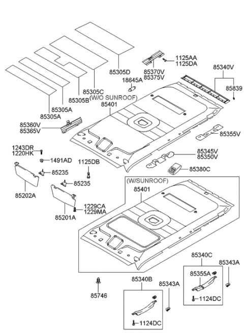 2000 Hyundai Santa Fe Sun Visor Assembly, Left Diagram for 85201-26751-BU