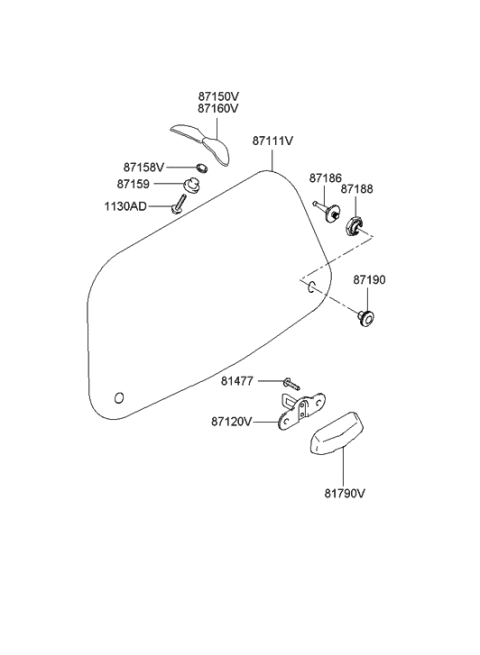 2002 Hyundai Santa Fe Rear Window Glass & Moulding Diagram