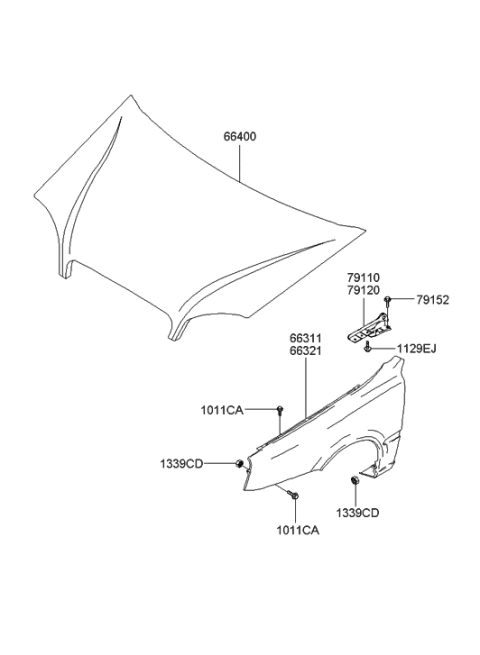 2006 Hyundai Santa Fe Fender & Hood Panel Diagram