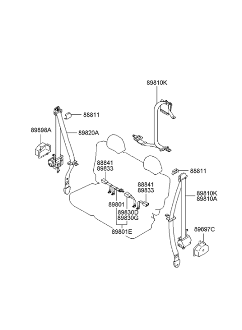 2004 Hyundai Santa Fe 2Nd Rear Left Seat Belt Assembly Diagram for 89810-26500-YD