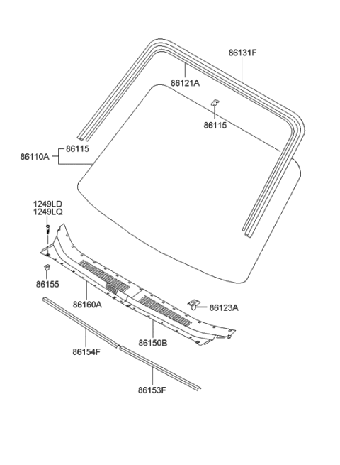 2006 Hyundai Santa Fe Old Body Style Windshield Glass Diagram