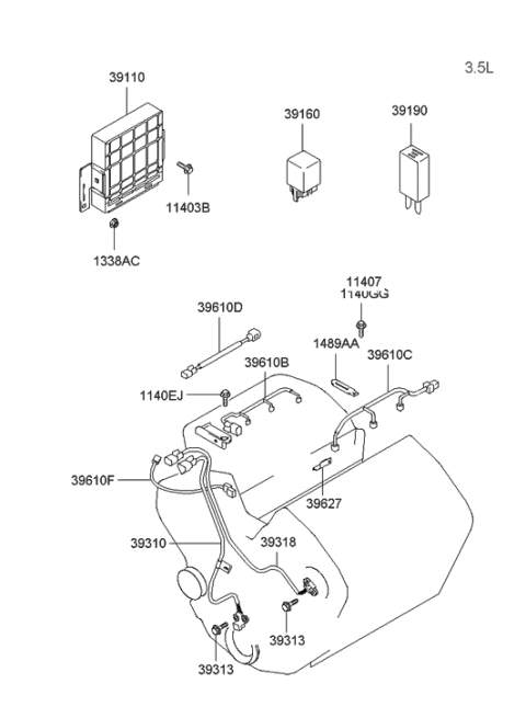 2000 Hyundai Santa Fe Engine Control Module Unit Diagram for 39109-37509