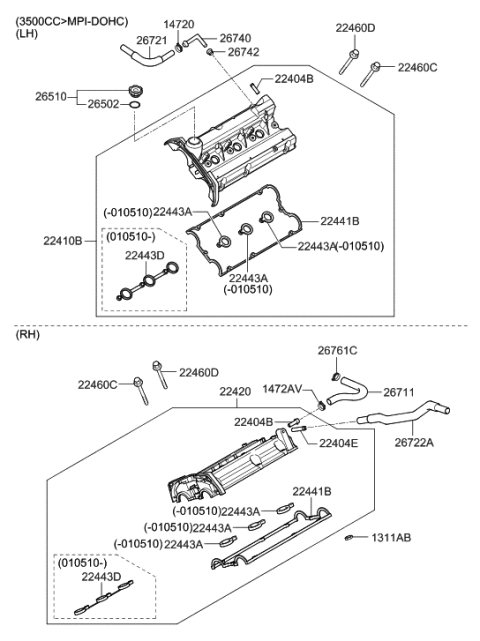 2006 Hyundai Santa Fe Old Body Style Rocker Cover Diagram 3