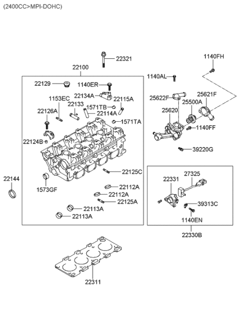 2001 Hyundai Santa Fe Thermostat Assembly Diagram for 25500-38001