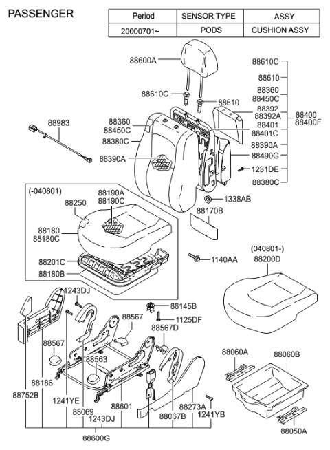 2003 Hyundai Santa Fe Back Assembly-Front Seat Passenger Diagram for 88400-26001-SBA