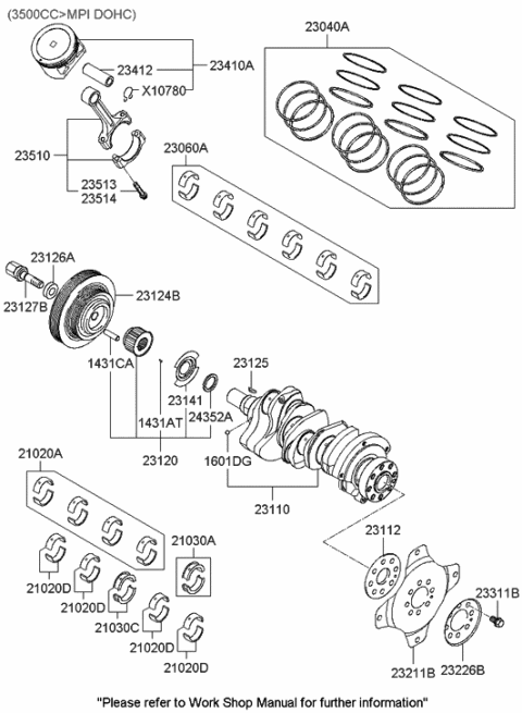 2005 Hyundai Santa Fe Crankshaft Assembly Diagram for 23110-37300