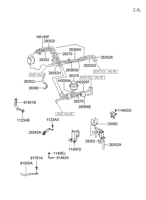 2006 Hyundai Santa Fe Old Body Style Throttle Body & Injector Diagram 2