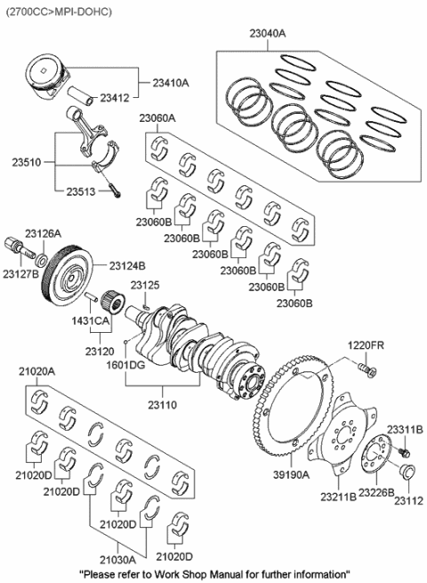 2004 Hyundai Santa Fe Crankshaft & Piston Diagram 1