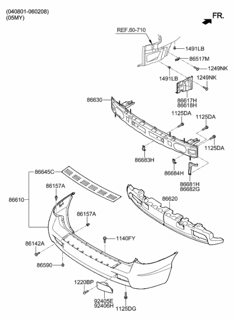 2003 Hyundai Santa Fe Passenger Side Rear Bumper Reflector Diagram for 92406-26560