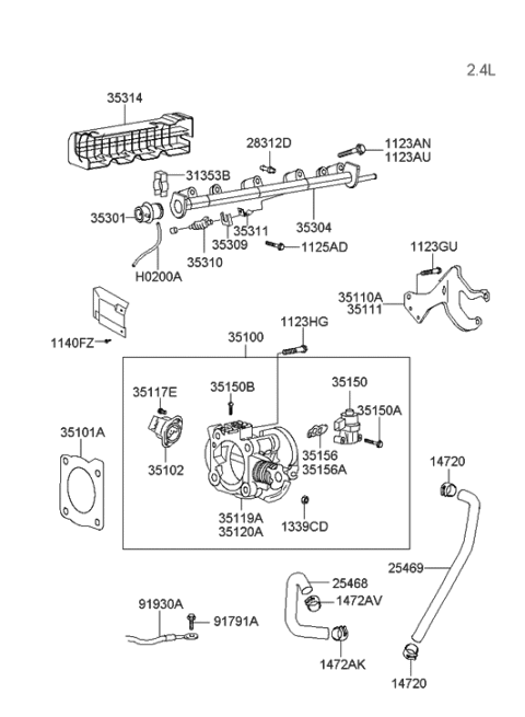 2006 Hyundai Santa Fe Old Body Style Throttle Body & Injector Diagram 1
