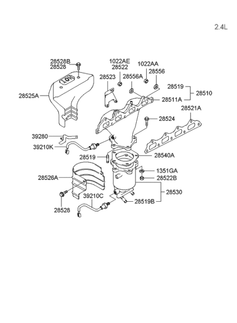 2004 Hyundai Santa Fe Manifold Catalyst Case Assembly Diagram for 28530-38760