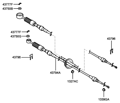 2001 Hyundai Santa Fe Manual Transmission Lever Cable Assembly Diagram for 43794-26100