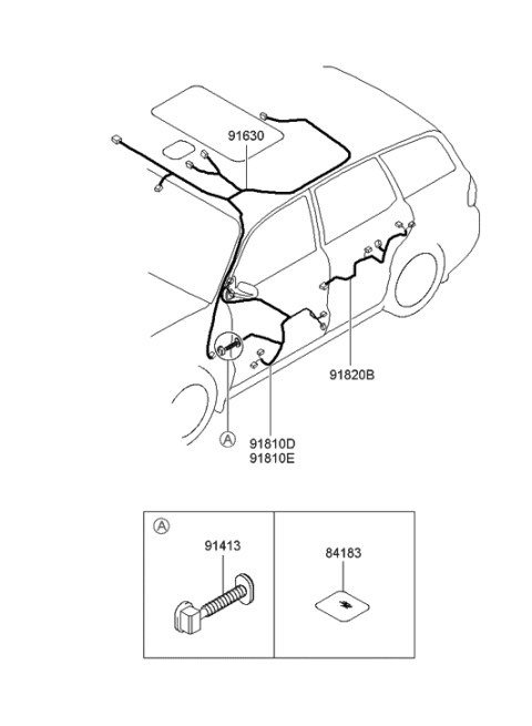 2005 Hyundai Santa Fe Wiring Assembly-Roof Diagram for 91600-26041