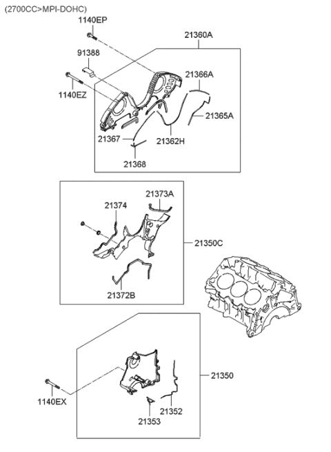 2005 Hyundai Santa Fe Belt Cover & Oil Pan Diagram 1