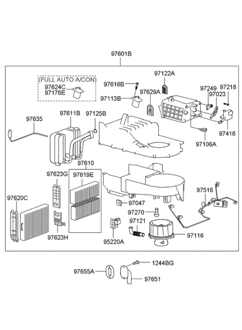 2003 Hyundai Santa Fe Heater System Evaporator & Blower Diagram