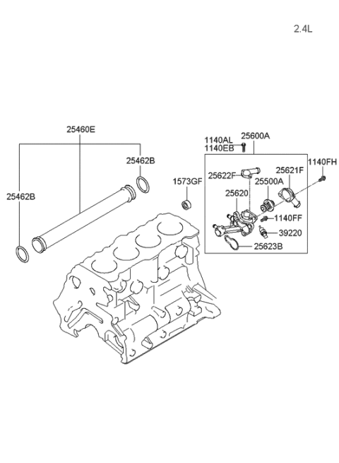2006 Hyundai Santa Fe Old Body Style Coolant Hose & Pipe Diagram 1