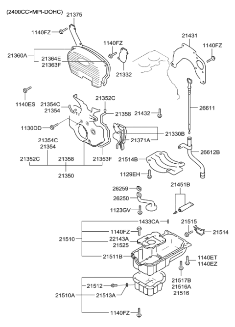 2001 Hyundai Santa Fe Oil Level Gauge Guide Diagram for 26620-38056