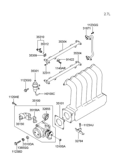 2006 Hyundai Santa Fe Old Body Style Throttle Body & Injector Diagram 3