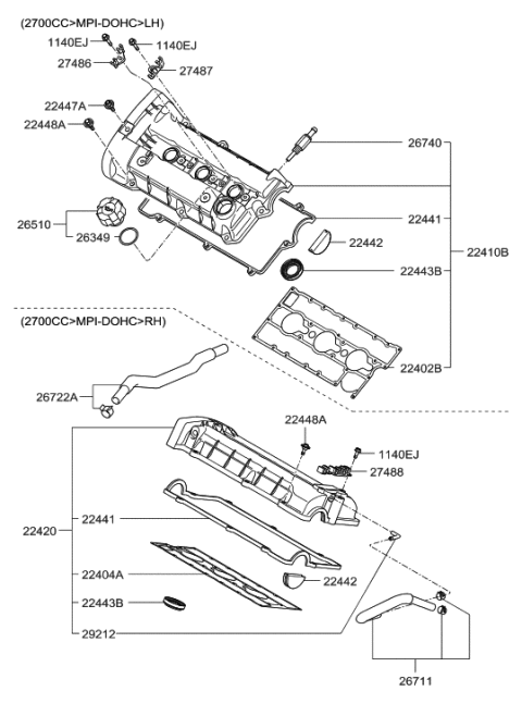 2006 Hyundai Santa Fe Old Body Style Rocker Cover Diagram 1