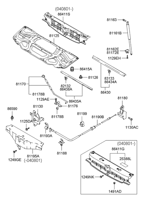 2006 Hyundai Santa Fe Hood Trim Diagram