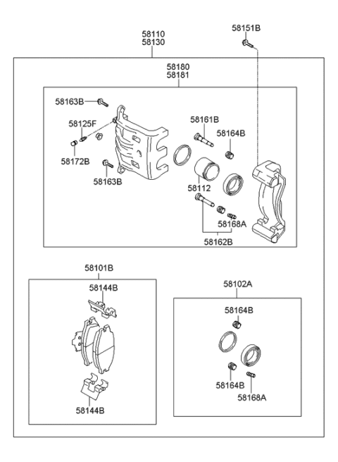 2005 Hyundai Santa Fe CALIPER Kit-Front Brake,RH Diagram for 58190-26A11