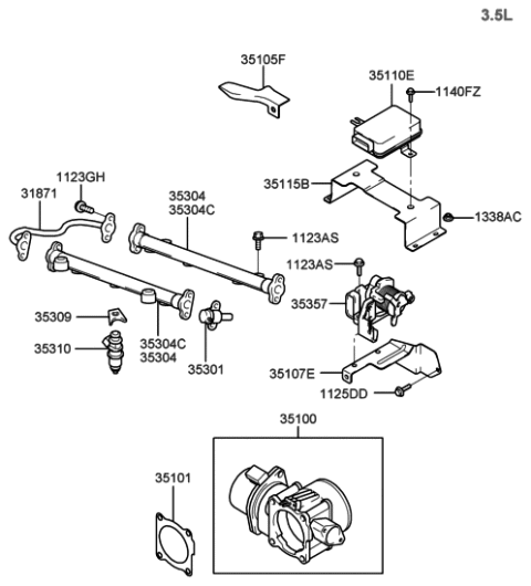 2006 Hyundai Santa Fe Old Body Style Throttle Body & Injector Diagram 4