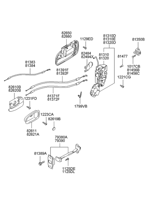 2001 Hyundai Santa Fe Front Door Inside Handle Cable Assembly,Left Diagram for 81371-26010
