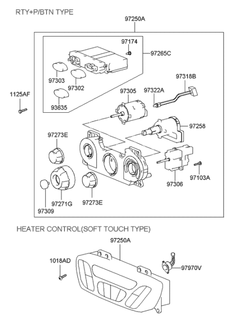2005 Hyundai Santa Fe Heater Control Assembly Diagram for 97250-26551