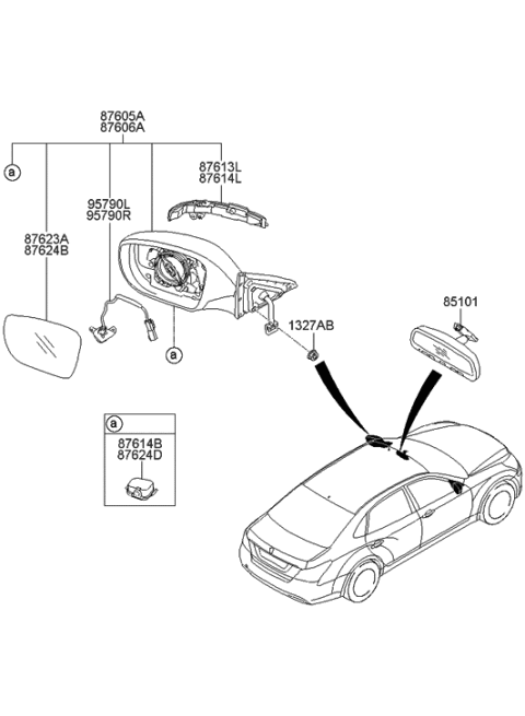 2015 Hyundai Equus Mirror Assembly-Outside Rear View,LH Diagram for 87610-3N650