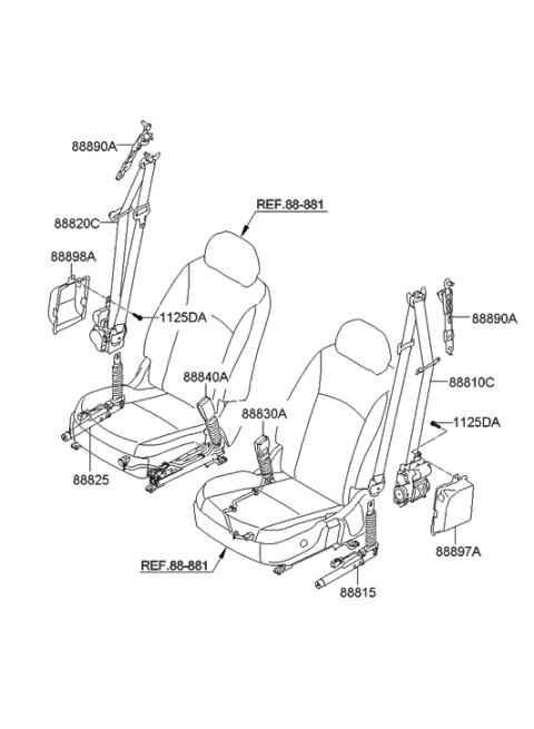 2015 Hyundai Equus Front Seat Belt Assembly Right Diagram for 88880-3N570-RY