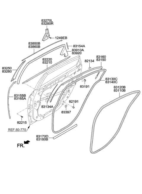 2014 Hyundai Equus Weatherstrip-Rear Door Lower,LH Diagram for 83170-3N001