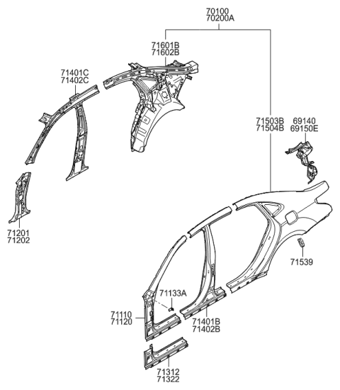 2015 Hyundai Equus Panel Assembly-Quarter Complete,RH Diagram for 70200-3NA70