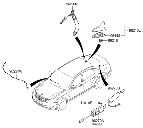 2015 Hyundai Equus Combination Antenna Assembly Diagram for 96210-3N030-YB6