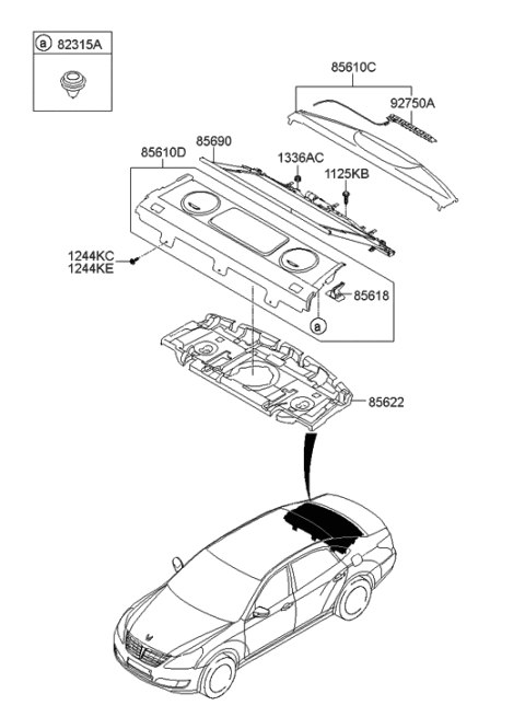 2015 Hyundai Equus Trim Assembly-Package Tray Front Diagram for 85620-3N670-NYM