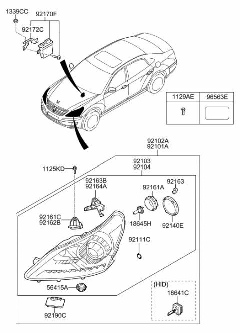 2014 Hyundai Equus ECU Assembly-Head Lamp Diagram for 92170-3N500