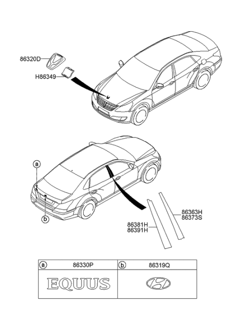 2014 Hyundai Equus Tape-Rear Door Black Frame Front,LH Diagram for 86381-3N000