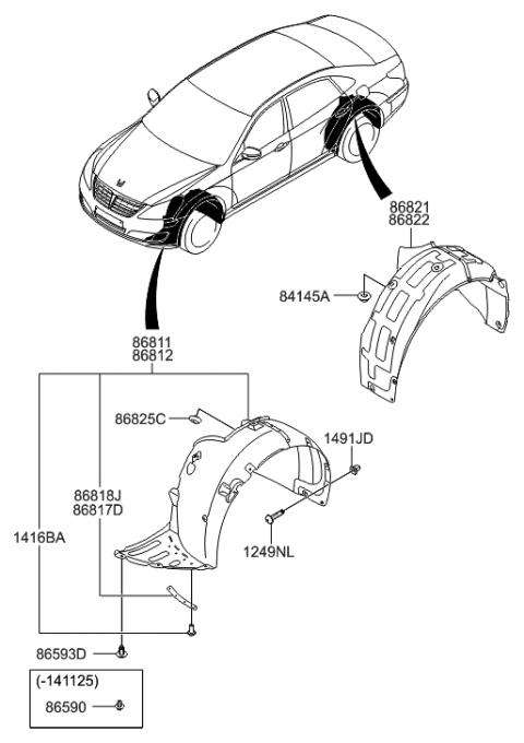 2018 Hyundai Tucson Front Wheel Guard Assembly,Right Diagram for 86812-3N700