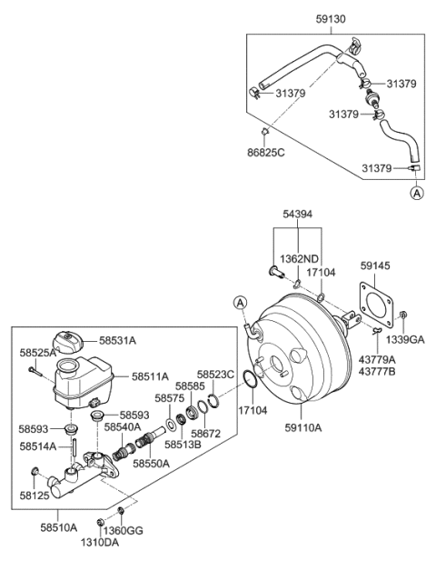 2015 Hyundai Equus Brake Master Cylinder & Booster Diagram