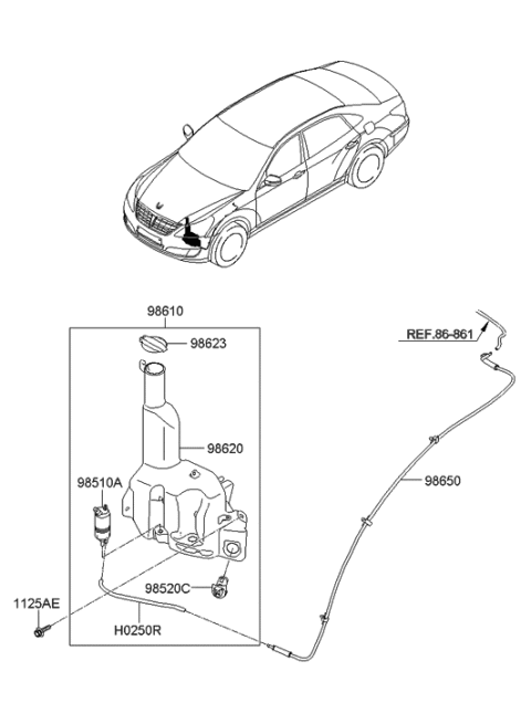 2017 Hyundai Tucson Windshield Washer Reservoir Assembly Diagram for 98611-3N000