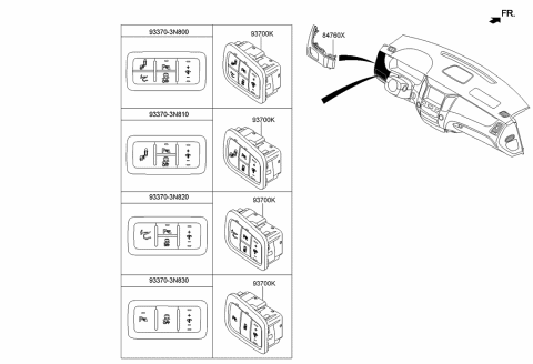 2014 Hyundai Equus SWTICH Assembly-Crash Pad Lower,LH Diagram for 93700-3N800-4X