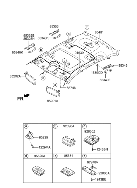 2017 Hyundai Tucson Overhead Console Lamp Assembly Diagram for 92810-3N020-TX