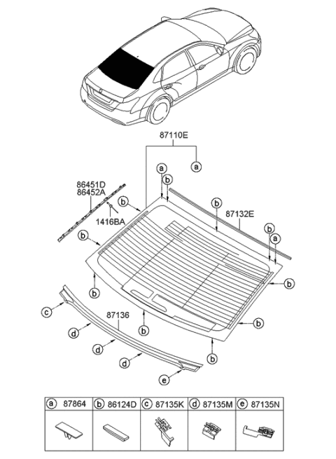 2014 Hyundai Equus Rear Window Glass & Moulding Diagram