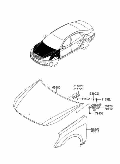 2014 Hyundai Equus Fender & Hood Panel Diagram