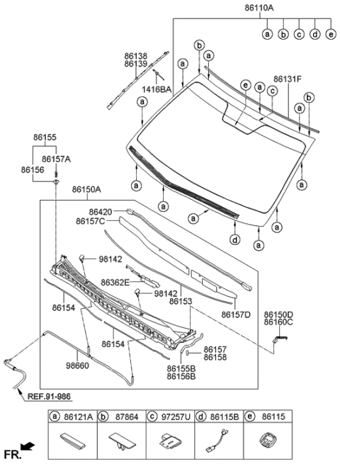2017 Hyundai Tucson Windshield Glass Assembly Diagram for 86110-3N540
